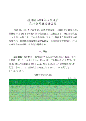 通州区2018年国民经济和社会发展统计公报.docx