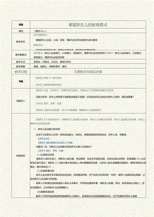 《0～3岁婴幼儿保育与教育》教案第6课掌握新生儿的教育要点.docx