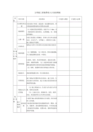 文明施工措施费投入计划表模板.docx