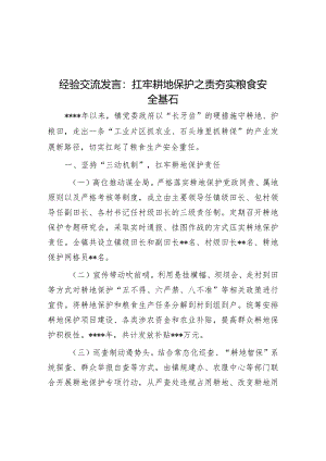 经验交流发言：扛牢耕地保护之责夯实粮食安全基石【】.docx