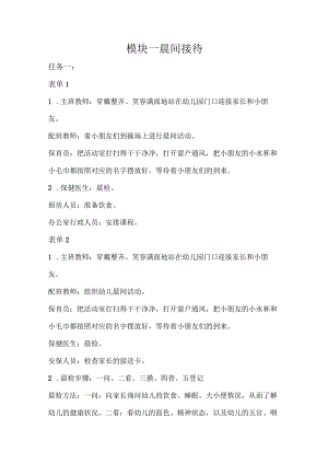 幼儿园生活活动组织与实施-习题答案模块一晨间接待.docx