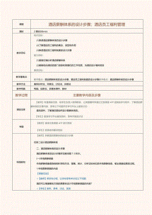《酒店人力资源管理》教案第15课酒店薪酬体系的设计步骤；酒店员工福利管理.docx
