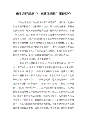 市生态环境局“生态环保标兵”事迹简介.docx