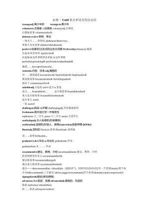 人教版（2019）必修第一册Unit1TeenageLife重点单词及用法总结知识清单.docx