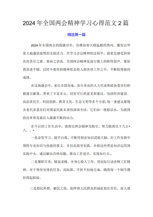 2024年全国两会精神学习心得范文2篇.docx