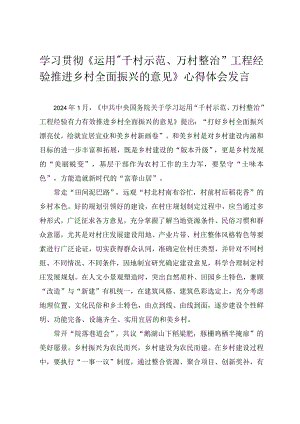 《运用“千村示范、万村整治”工程经验推进乡村全面振兴的意见》心得体会发言（2篇）.docx