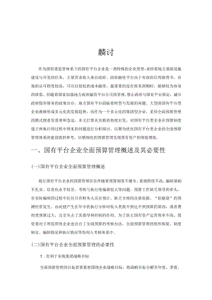 国有平台企业全面预算管理存在的问题与对策探讨.docx