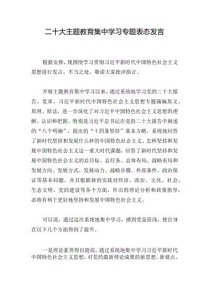 二十大主题教育集中学习专题表态发言.docx