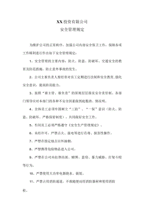 XX投资有限公司安全管理规定（2024年）.docx