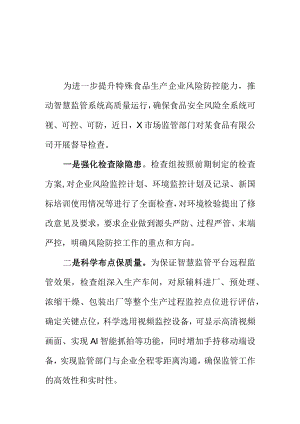 X市场监管部门对某食品有限公司开展督导检查工作总结.docx