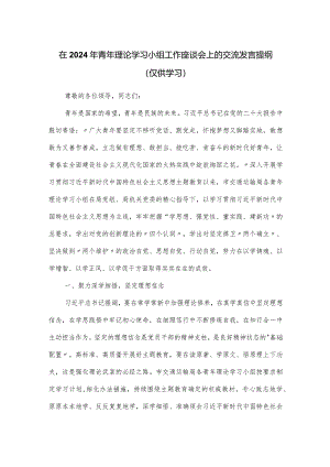 在2024年青年理论学习小组工作座谈会上的交流发言提纲.docx