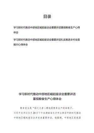 学习新时代推动中部地区崛起座谈会重要讲话重视粮食生产、扎实推进乡村全面振兴心得体会.docx