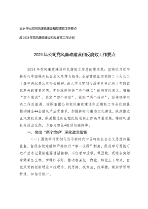 （2篇）2024年公司党风廉政建设和反腐败工作要点及工作计划.docx
