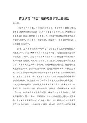 在传达学习“两会”精神专题学习上的讲话4100字.docx