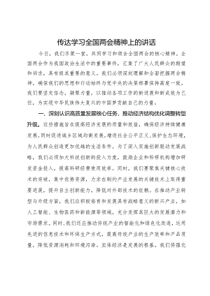 传达学习全国两会精神上的讲话.docx