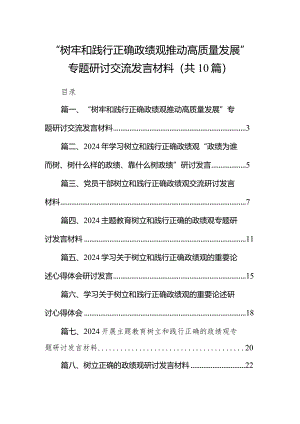 “树牢和践行正确政绩观推动高质量发展”专题研讨交流发言材料范文十篇（详细版）.docx