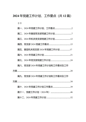 2024年党建工作计划、工作要点（共12篇）.docx