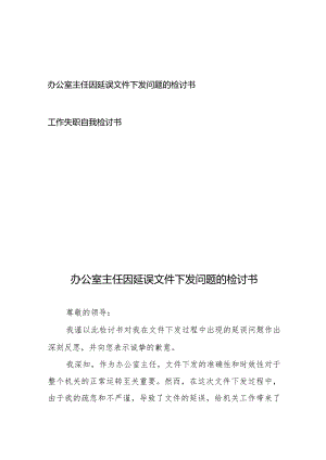 办公室主任因延误文件下发问题的检讨书+工作失职自我检讨书.docx