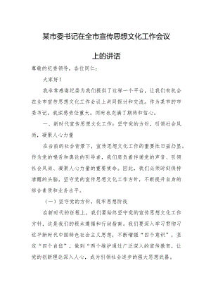 某市委书记在全市宣传思想文化工作会议上的讲话.docx
