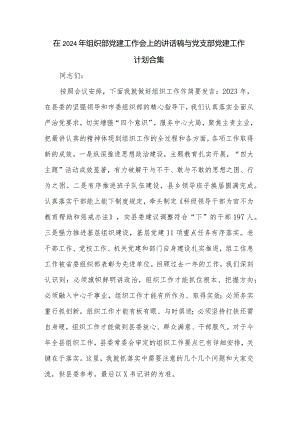 在2024年组织部党建工作会上的讲话稿与党支部党建工作计划合集.docx