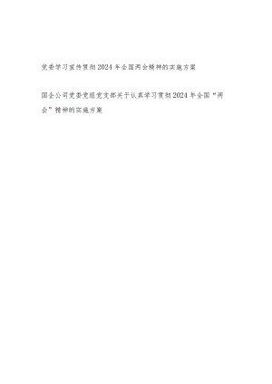 党委学习贯彻2024年全国两会精神实施方案2篇（含公司）.docx