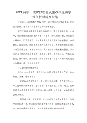 2024两学一做对照检查及整改措施-两学一做剖析材料及措施.docx