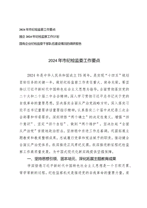 （3篇）2024年市纪检监委工作要点2024年纪检监察工作计划国有企业纪检监察干部队伍建设情况的调研报告.docx