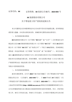 XX旅游股份有限公司关于筹划重大资产重组的进展公告（2024年）.docx