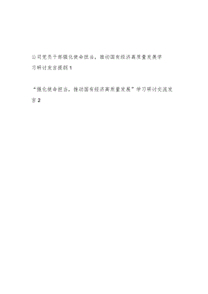 2024国企公司领导班子“强化使命担当推动国有经济高质量发展”专题学习研讨交流发言材料2篇.docx