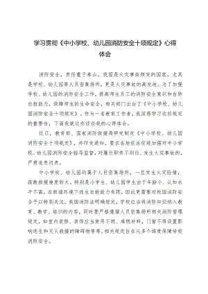2024年学习贯彻《中小学校、幼儿园消防安全十项规定》心得体会.docx