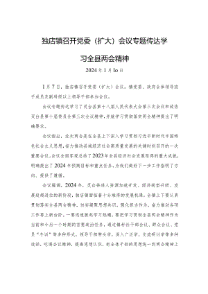 独店镇召开党委（扩大）会议专题传达学习全县两会精神.docx