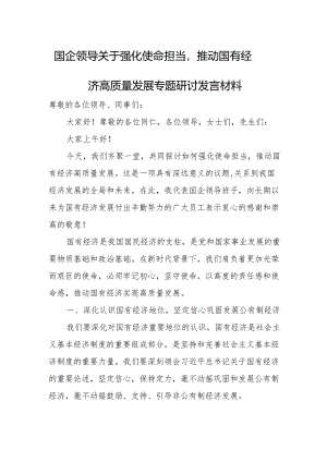 国企领导关于强化使命担当推动国有经济高质量发展专题研讨发言材料.docx