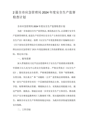 2篇全市应急管理局2024年度安全生产监督检查计划.docx
