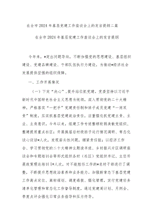 在全市2024年基层党建工作座谈会上的发言提纲二篇.docx
