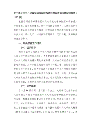 关于违反中央八项规定精神问题专项治理自查自纠情况的报告.docx