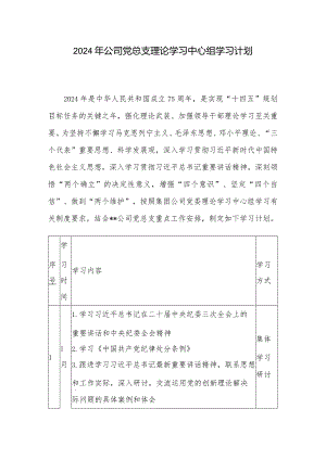 2024年公司党总支理论学习中心组学习计划.docx