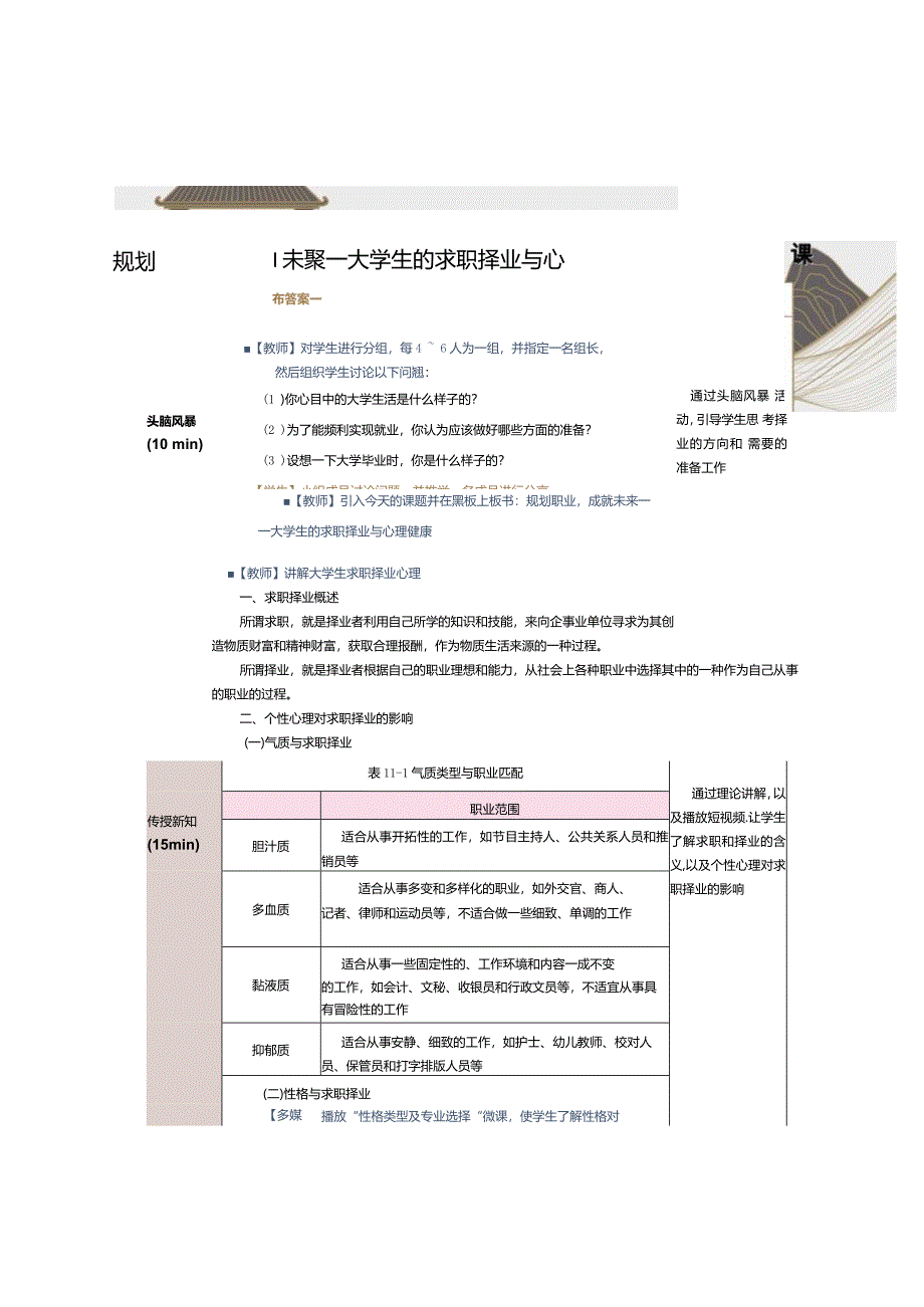 《大学生心理健康教育》教案第11课规划未来成就未来——大学生的求职择业与心理健康.docx_第2页