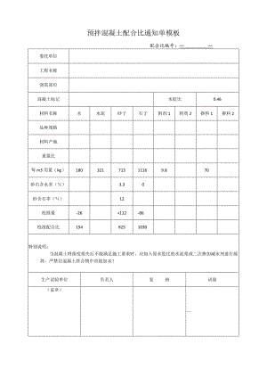 预拌混凝土配合比通知单模板.docx