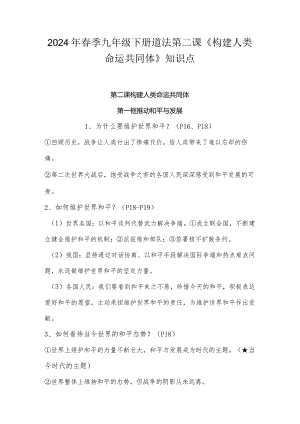 2024年春季九年级下册道法第二课《构建人类命运共同体》知识点.docx