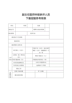 副主任医师申报参评人员下基层服务考核表.docx