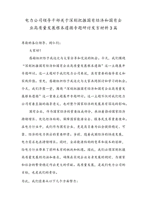 电力公司领导干部关于深刻把握国有经济和国有企业高质量发展根本遵循专题研讨发言材料3篇.docx
