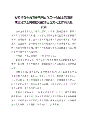 楼琅坚在全市宣传思想文化工作会议上强调聚焦重点攻坚突破推动宣传思想文化工作高质量发展.docx