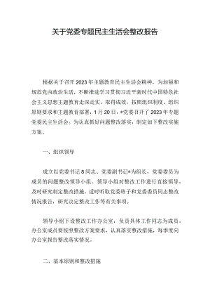 关于党委专题民主生活会整改报告.docx