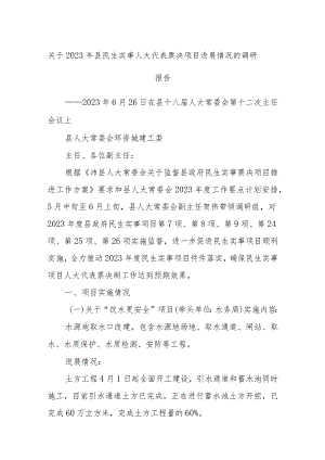 关于2023年县民生实事人大代表票决项目进展情况的调研报告.docx