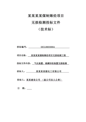 煤制烯烃项目气化装置、硫磺回收装置标段无损检测工程施工组织设计投标文件（技术标） .doc