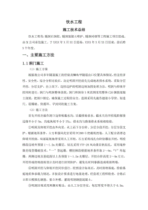 某饮水工程隧洞洞挖、喷护及衬砌等施工项目施工技术总结.doc