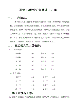 炼钢锅炉大修改造方案混铁炉大修施工方案.doc