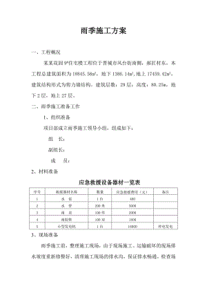 住宅楼工程雨季施工方案.doc