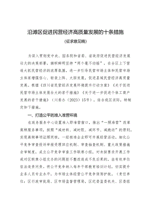 《沿滩区促进民营经济高质量发展的十条措施（征求意见稿）》.docx