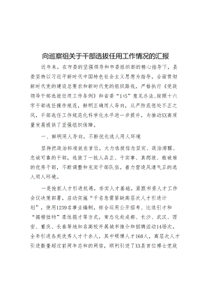 向巡察组关于干部选拔任用工作情况的汇报&某市财政局涉粮巡察整改专题民主生活会班子成员对照检查材料.docx